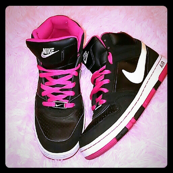 pink and white nike high tops
